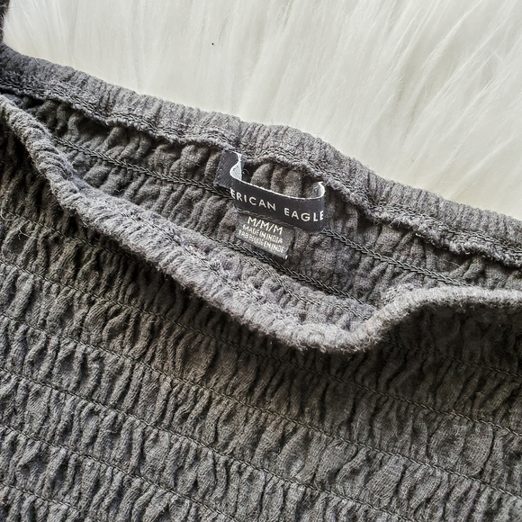 AEO Black Smocked Square Neck Peplum Crop Top - Picture 2 of 5